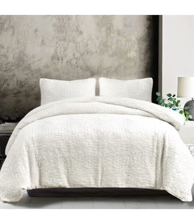 Hiend Accents Porto Matelassé Duvet Set, Vintage White, Super Queen