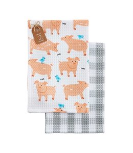 MudPie Farm Waffle Dish Towel Set- Oink