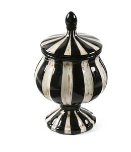 K&K Interiors Black & White Striped Ceramic Jar w/Round Base and Lid