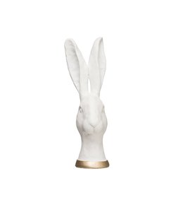 Creative Co-Op Cement Rabbit Head, White with Gold Band