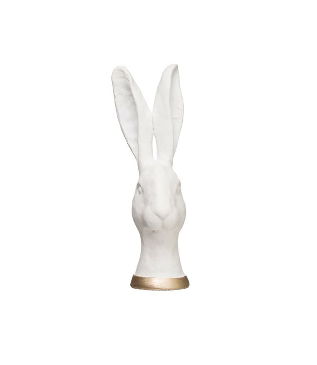 Cement Rabbit Head, White with Gold Band - Miss Daisy's Home