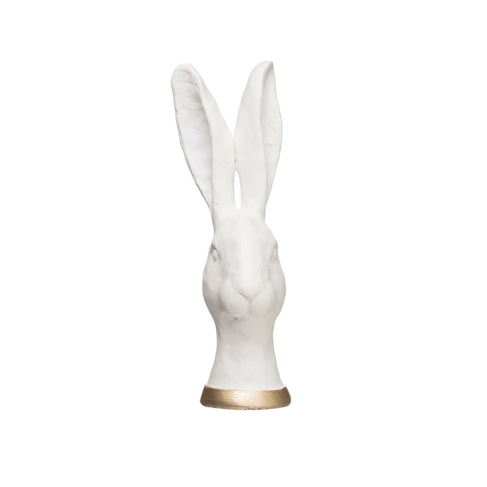 Cement Rabbit Head, White with Gold Band - Miss Daisy's Home & Decor Co