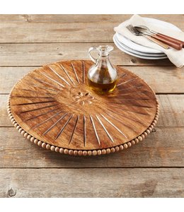 MudPie Beaded Wood Carved Lazy Susan