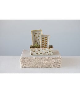 Creative Co-Op Hand-Stamped Stoneware Ramekins w/ Floral Pattern, Set of 3