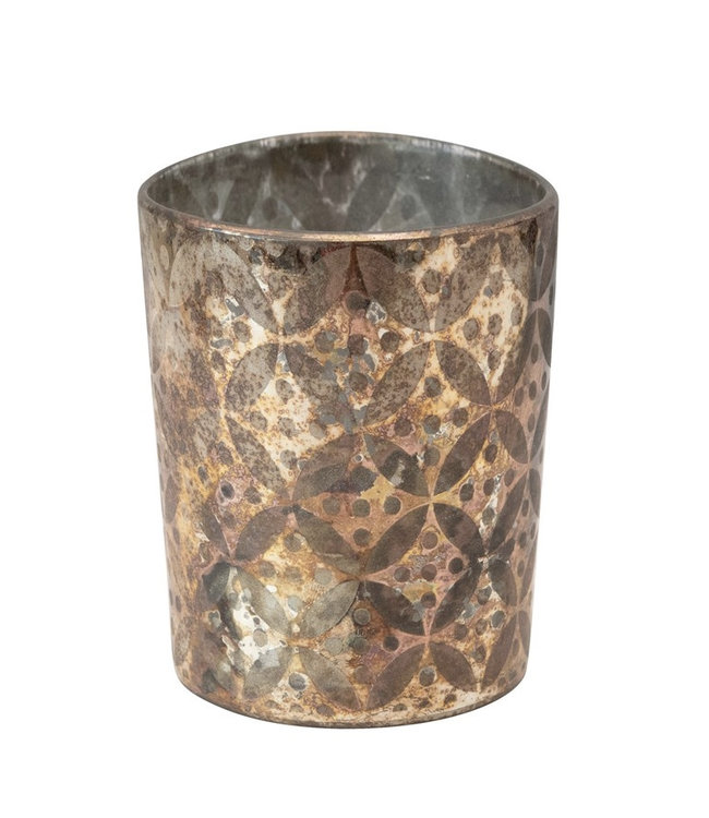 Creative Co-Op Etched Glass Votive Holder with Pattern, Oxidized Copper Finish