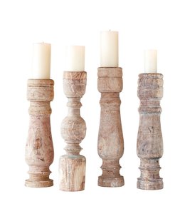 Creative Co-Op Hand-Carved Wood Table Leg Pillar Holder