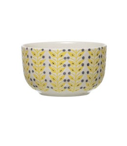 Creative Co-Op Hand-Stamped Stoneware Bowl, Multi Color- Yellow