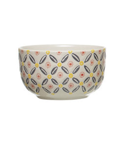 Creative Co-Op Hand-Stamped Stoneware Bowl, Multi Color- Grey