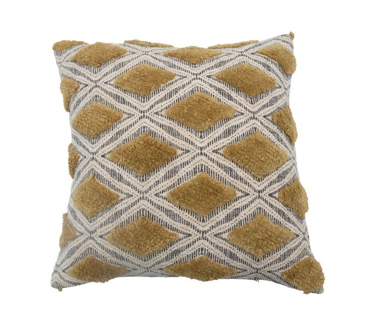 Cotton Printed Slub Pillow with Tufting Chartreuse Grey Miss Daisy s Home Decor Co