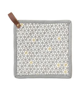 Bloomingville Cotton Pot Holder with Geometric Pattern & Leather Loop, Multi Color