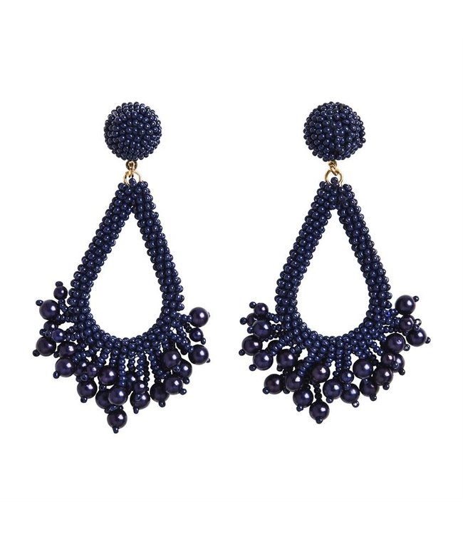 MudPie Navy Beaded Teardrop Earrings