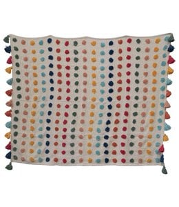 Creative Co-Op Woven Cotton Throw with Tufted Dots & Tassels, Multicolored