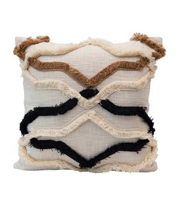 Creative Co-Op 20" Square Cotton Lumbar Pillow w/ Appliqued Fringe Pattern, Multi Color