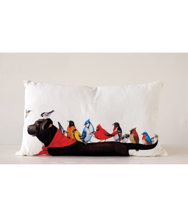 Creative Co-Op Cotton Pillow w/ Birds on Dog