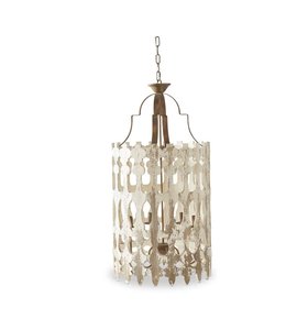 K&K Interiors 40 Inch Distressed White Wood Barrel Chandelier