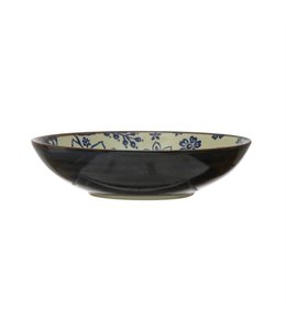 Bloomingville Stoneware Bowl with Pattern, Blue & Cream Color