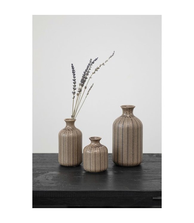 Creative Co-Op Embossed Stoneware Vases, Reactive Glaze- Medium