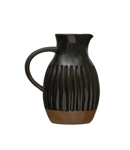 Creative Co-Op Stoneware Pitcher, Reactive Glaze, Matte Black