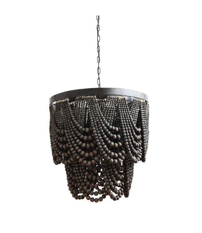 Creative Co-Op Metal & Wood Beads Chandelier, Black