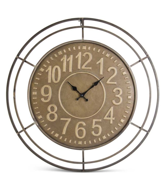 K&K Interiors Round Dark Metal Clock w/Emobossed Numbers