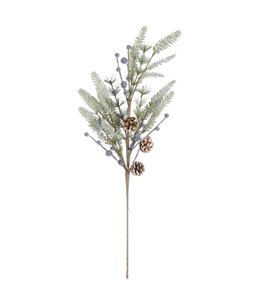 K&K Interiors Frosted Fir Pine Spray With Pinecones and Blueberries