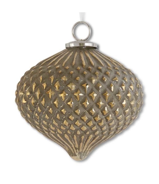 K&K Interiors 7.25 Inch Distressed Gold Glass Embossed Onion Ornament