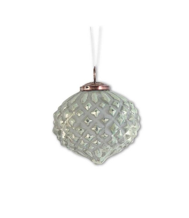 K&K Interiors 4 Inch Distressed Green Glass Embossed Onion Ornament