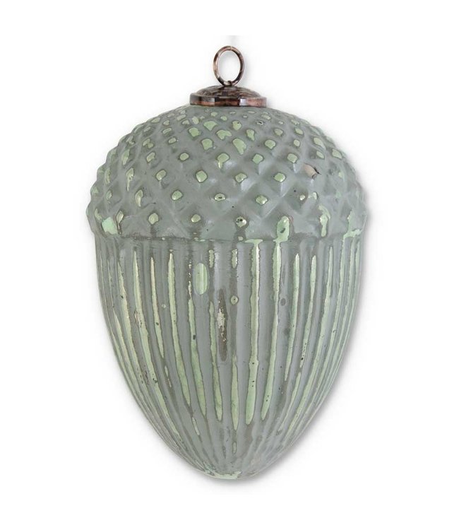 K&K Interiors Green Glass Embossed Acorn Ornament