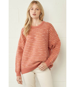 Entro Striped Round Neck Long Sleeve Sweater