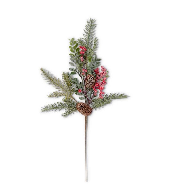 K&K Interiors Glittered Boxwood Berry, Pinecone, and Fir Bush Pick