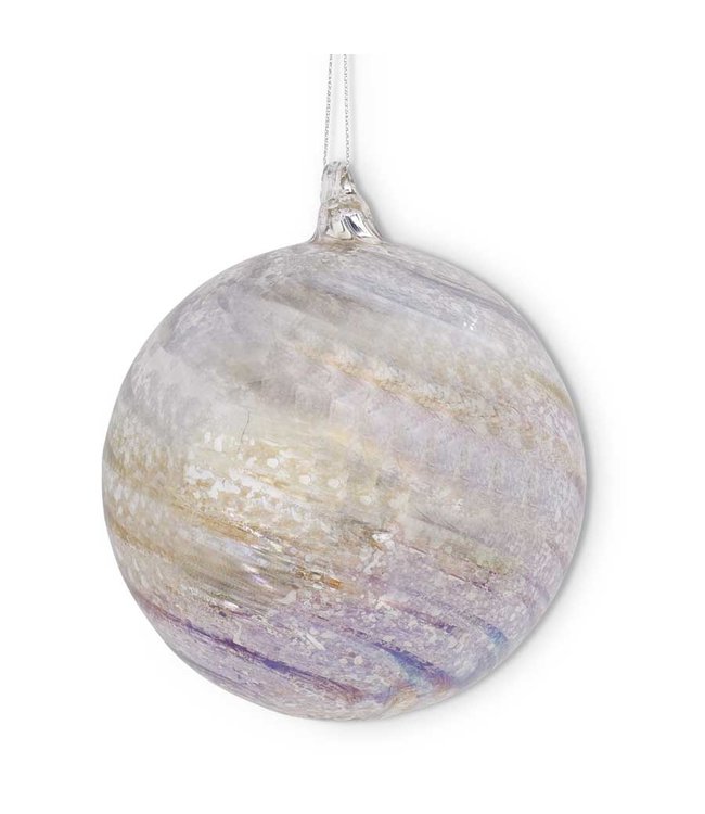 K&K Interiors 5 Inch Silver Iridescent Mercury Swirl Round Glass Ornament