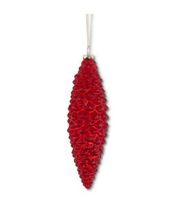 K&K Interiors Red Glass Glittered Pinecone Ornament