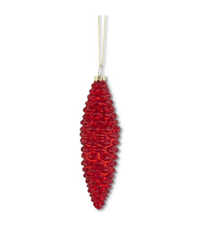 K&K Interiors Red Glittered Glass Pinecone Ornament