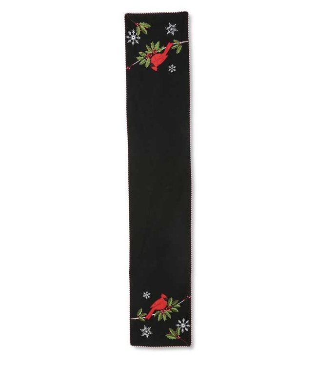 K&K Interiors Black Table Runner with Embroidered Cardinal