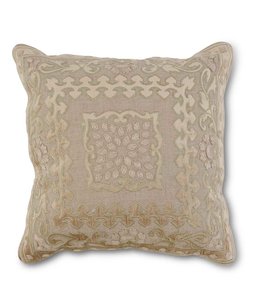 K&K Interiors Camel Linen & Velvet Embroidered Square Pattern Pillow