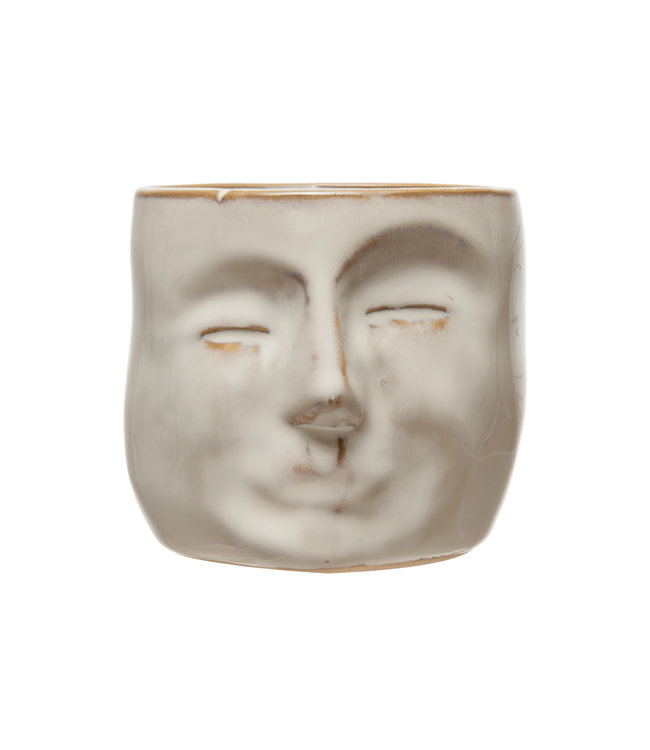 Bloomingville Stoneware Mini Planter with Face, Reactive Glaze