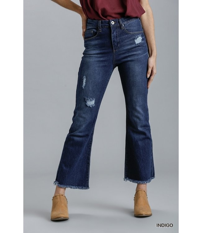 Umgee High Rise 5 Pocket Distressed Flare Jean