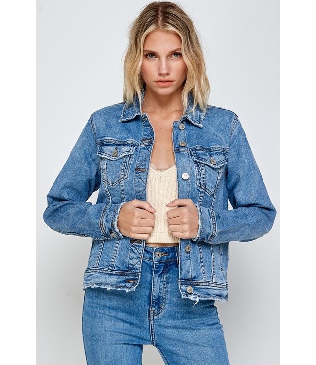 Medium Wash Distressed Denim Jacket 