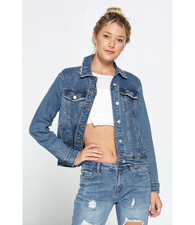 dark distressed denim jacket