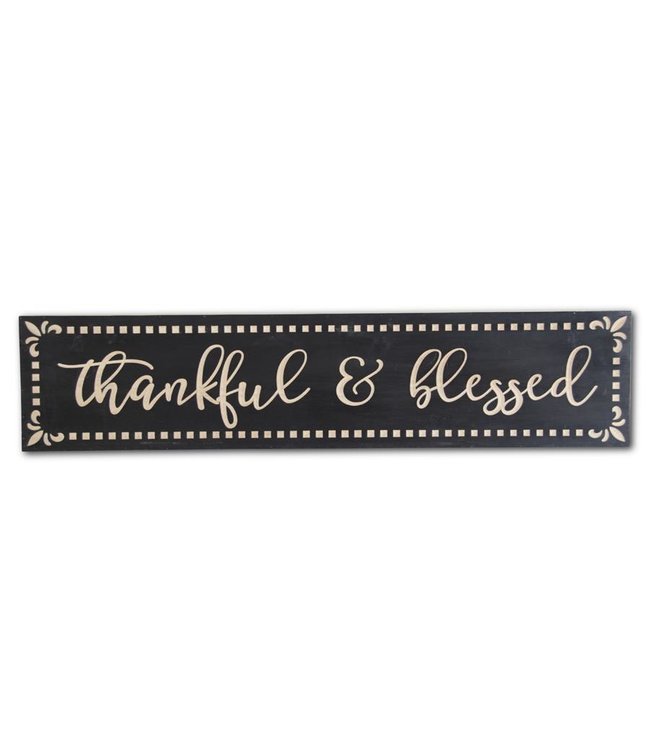 K&K Interiors Black Carved Wood Thankful & Blessed