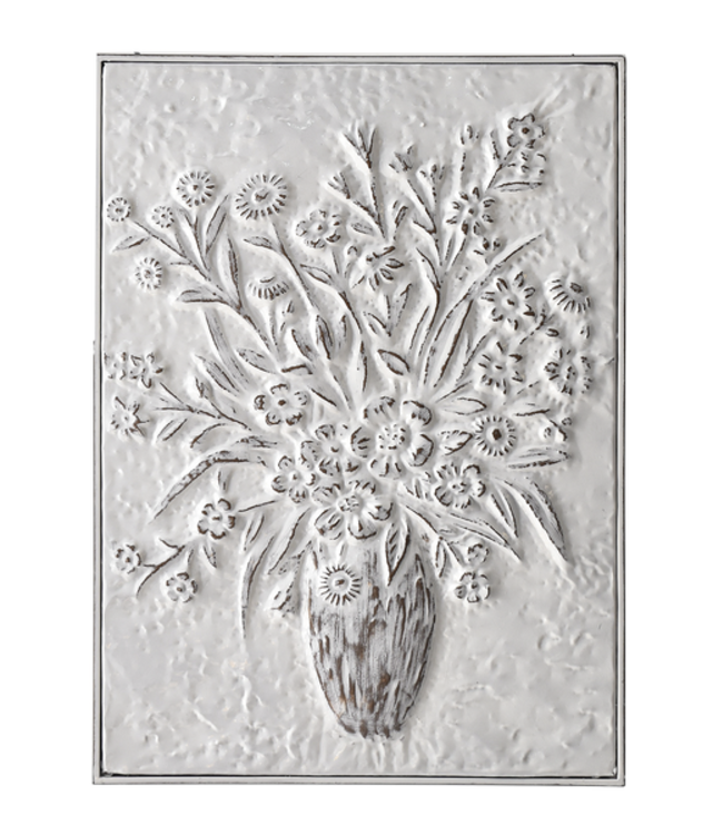 Ganz White Enamel Embossed Florals in Vase Wall Decor