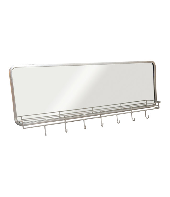 Creative Co-Op Metal Framed Wall Mirror with Shelf and 7 Hooks