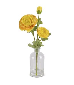 K&K Interiors Yellow Real Touch Ranunculus in Glass Bottle