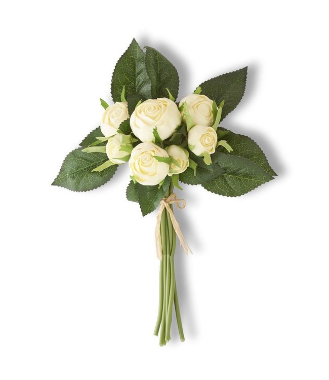 K&K Interiors White Real Touch Cabbage Rose Stem