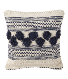 Ganz Navy & White Pom Pom Pillow