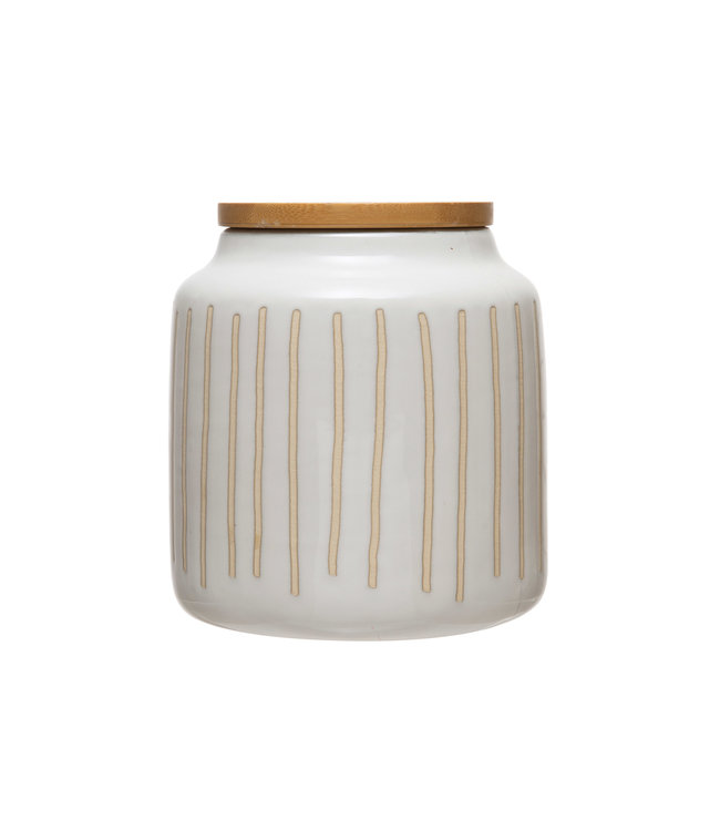 Bloomingville Debossed Stoneware Canister with Bamboo Lid