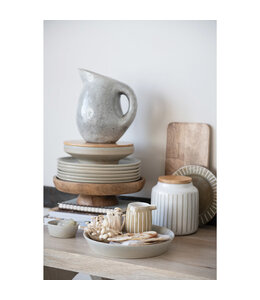 Bloomingville Debossed Stoneware Canister with Bamboo Lid