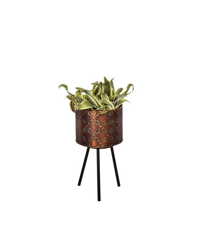 Evergreen Bronze Finish Planter with Verdigris Embossing on Tripod- Medium