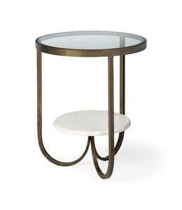 Mercana Reinhardt II 20" Round Glass Top Metal and Marble Detail End/Side Table