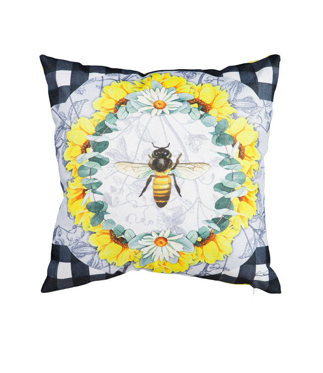 Evergreen Honey Bee and Flowers Interchangeable Pillow Cover